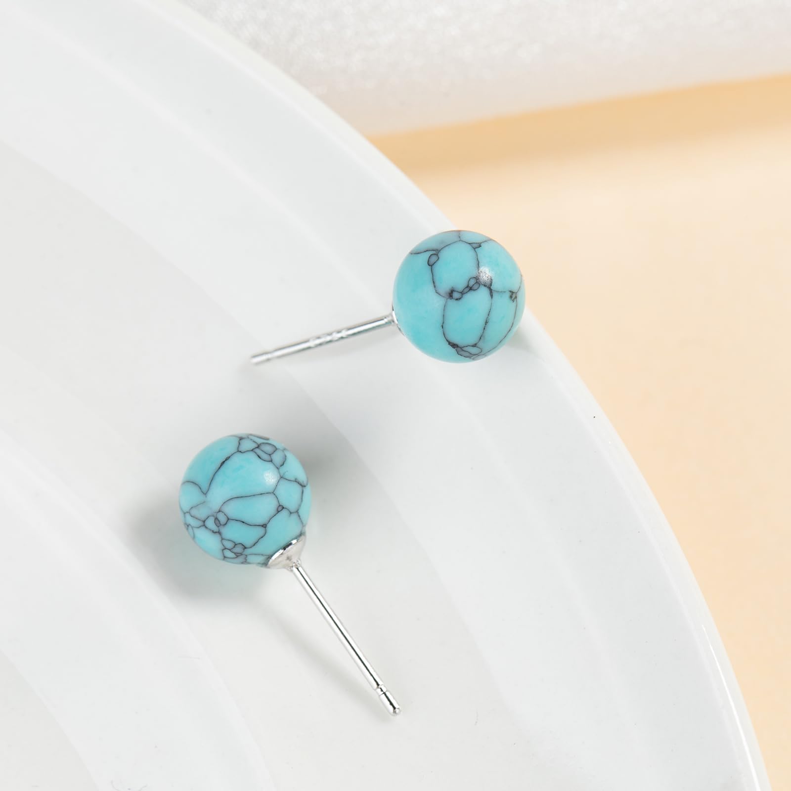 Hypoallergenic Turquoise Stud Earrings for Women - 8mm Handmade Sterling Silver Nickel-Free Earrings | Perfect Gift for Women & Girls, Ideal for Everyday Wear, Parties & Special Occasions