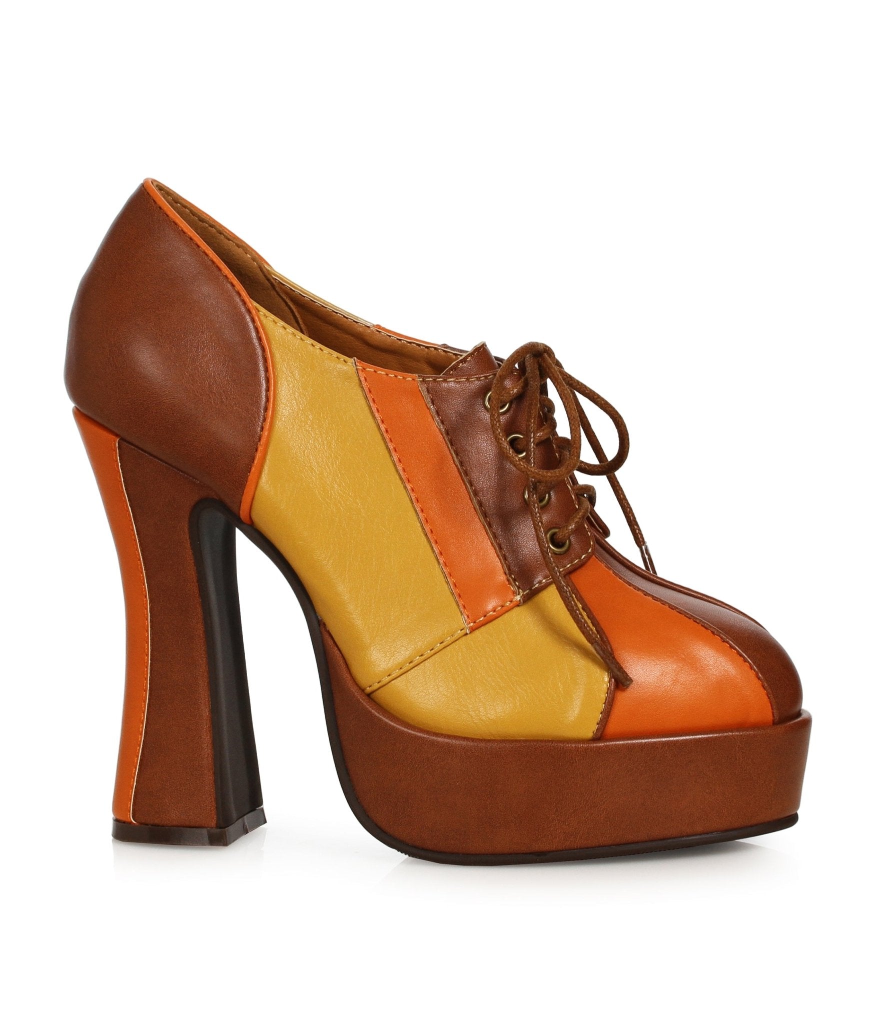 Ellie Shoes 1970s Vintage Tan & Orange Lace Up Platform Heels for Women - Retro Fashion, Party & Cosplay Outfits