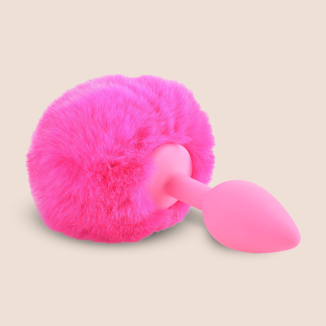 **Neon Bunny Tail Butt Plug - Soft Pom Pom Anal Toy for Adults, BDSM, Cosplay & Role Play - Perfect for Valentine's Day, Bachelorette Parties & Sensual Play**