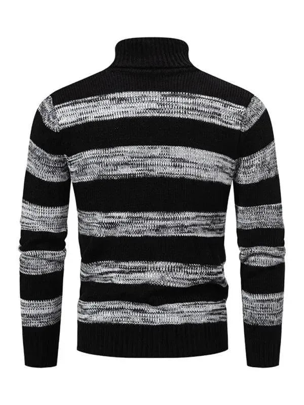 Stylish Striped Patchwork Turtleneck Sweater for Men | Warm Winter Knit Pullover | Perfect for Casual Outfits, Office Wear & Holiday Gatherings