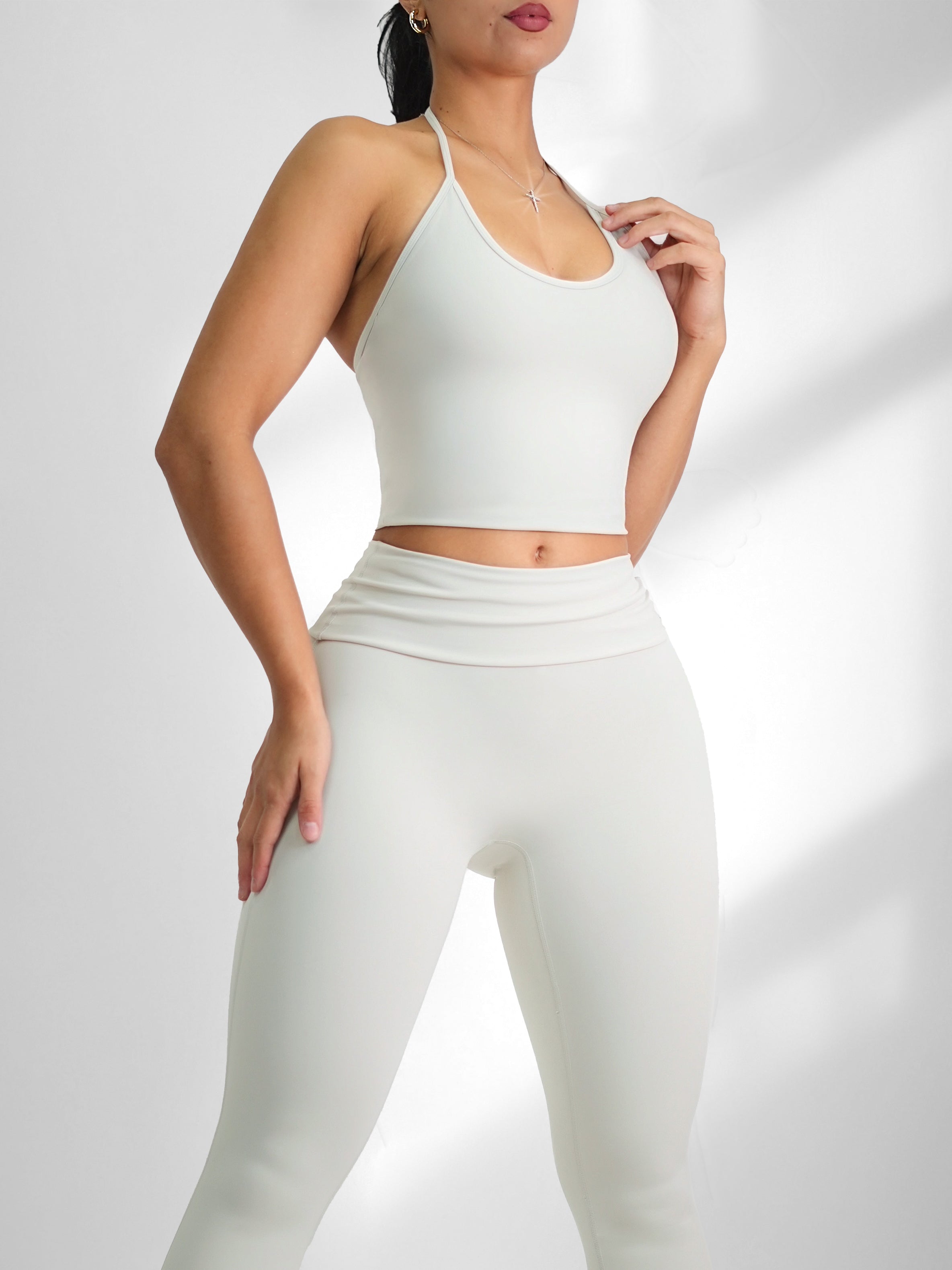 Women's Halter Yoga Sports Top - Breathable Workout Tank for Yoga, Gym & Running - Off White - Perfect for Fitness & Active Lifestyle