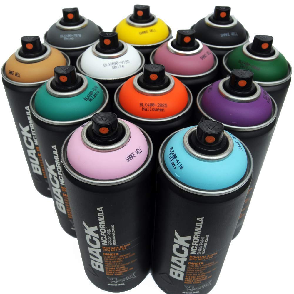 Montana Black 400ml Graffiti Spray Paint Set of 12 - Premium Complementary Colors for Street Art, Murals, and Urban Design Projects