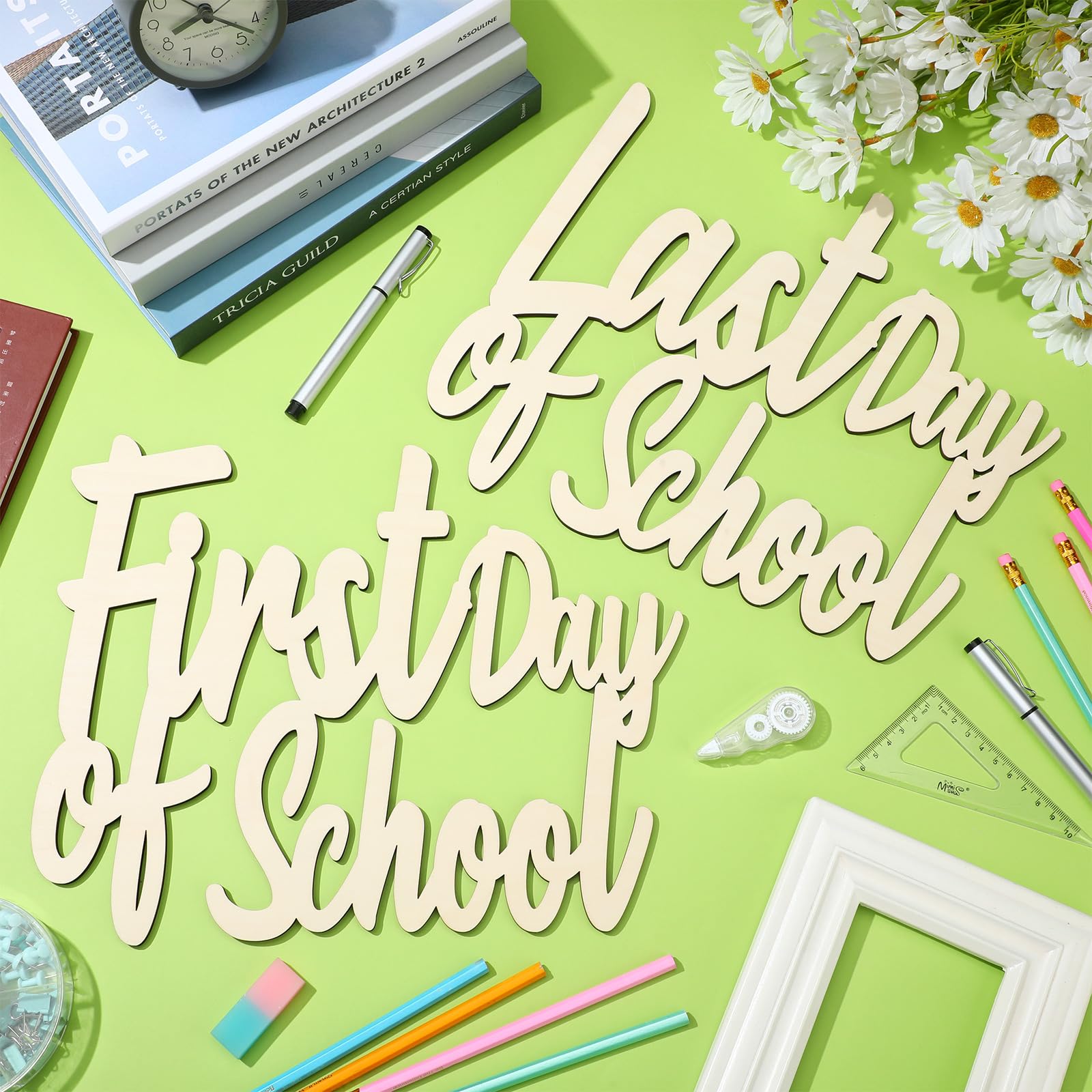 2 Pack First and Last Day of School Sign - Wooden Reusable Photo Booth Props for Back to School, Preschool, Kindergarten Classroom Decor - Perfect for School Memories, Graduation Parties & Yearbook Photos