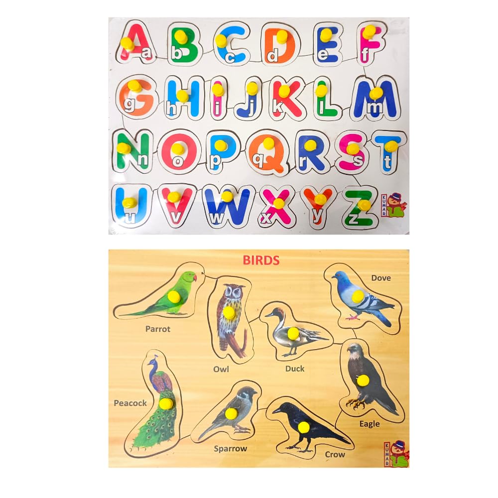 5-in-1 Wooden Learning Puzzle Set for Kids & Adults - Alphabet, Animals, Vegetables, Shapes, Birds & Body Parts Educational Toys | STEM Learning, Preschool Education & Family Game Night Activities