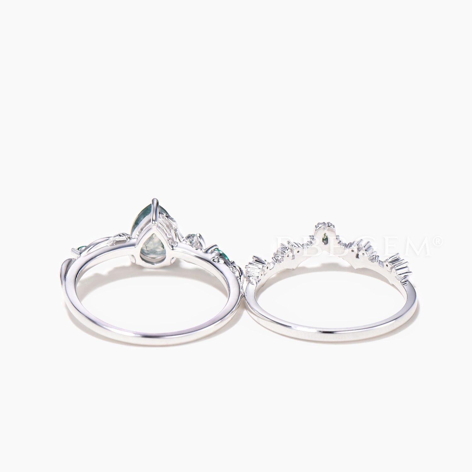 1.25CT Pear Cut Moss Agate Engagement Ring with Moissanite Accents - Nature Inspired Wedding Bridal Set for Eco-Friendly Proposal & Outdoor Ceremonies