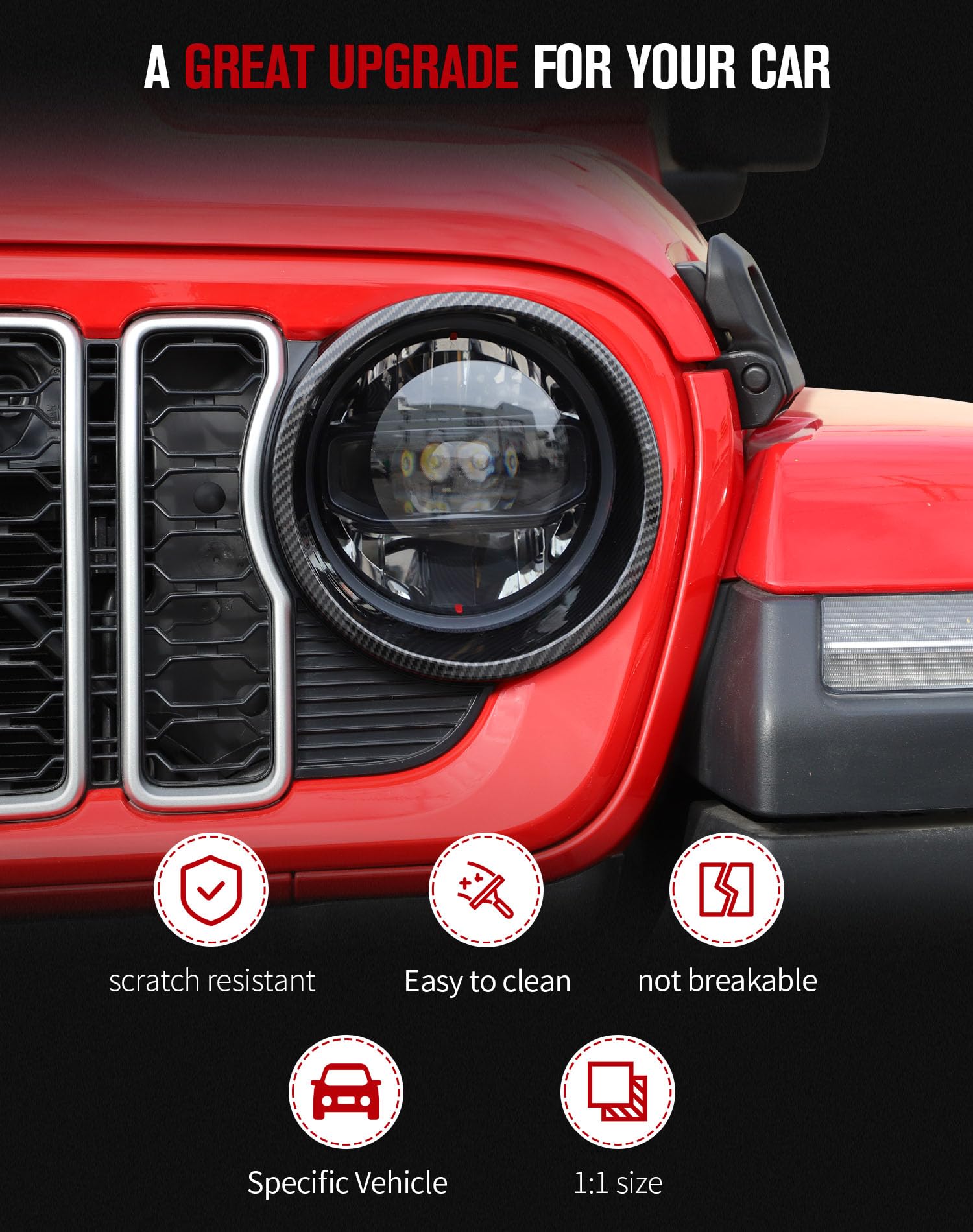 JeCar Carbon Fiber Headlight Trim Covers for 2024 Jeep Wrangler JL/JLU & Gladiator JT - Front Light Bezels Exterior Accessories (Perfect for Off-Roading & Custom Upgrades)