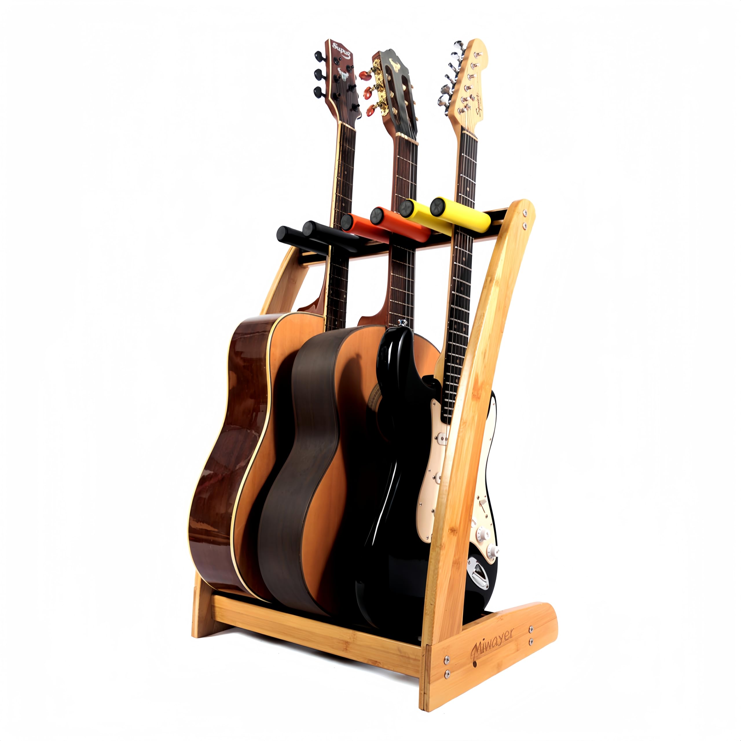 Premium Wooden Guitar Stand for Multiple Guitars (3 Acoustic or 5 Electric/Bass) - Bamboo Floor Rack for Acoustic, Electric, Bass Guitars & Cases - Durable Light Wood Display Holder - Perfect for Home Studios, Music Shops & Stage Performances