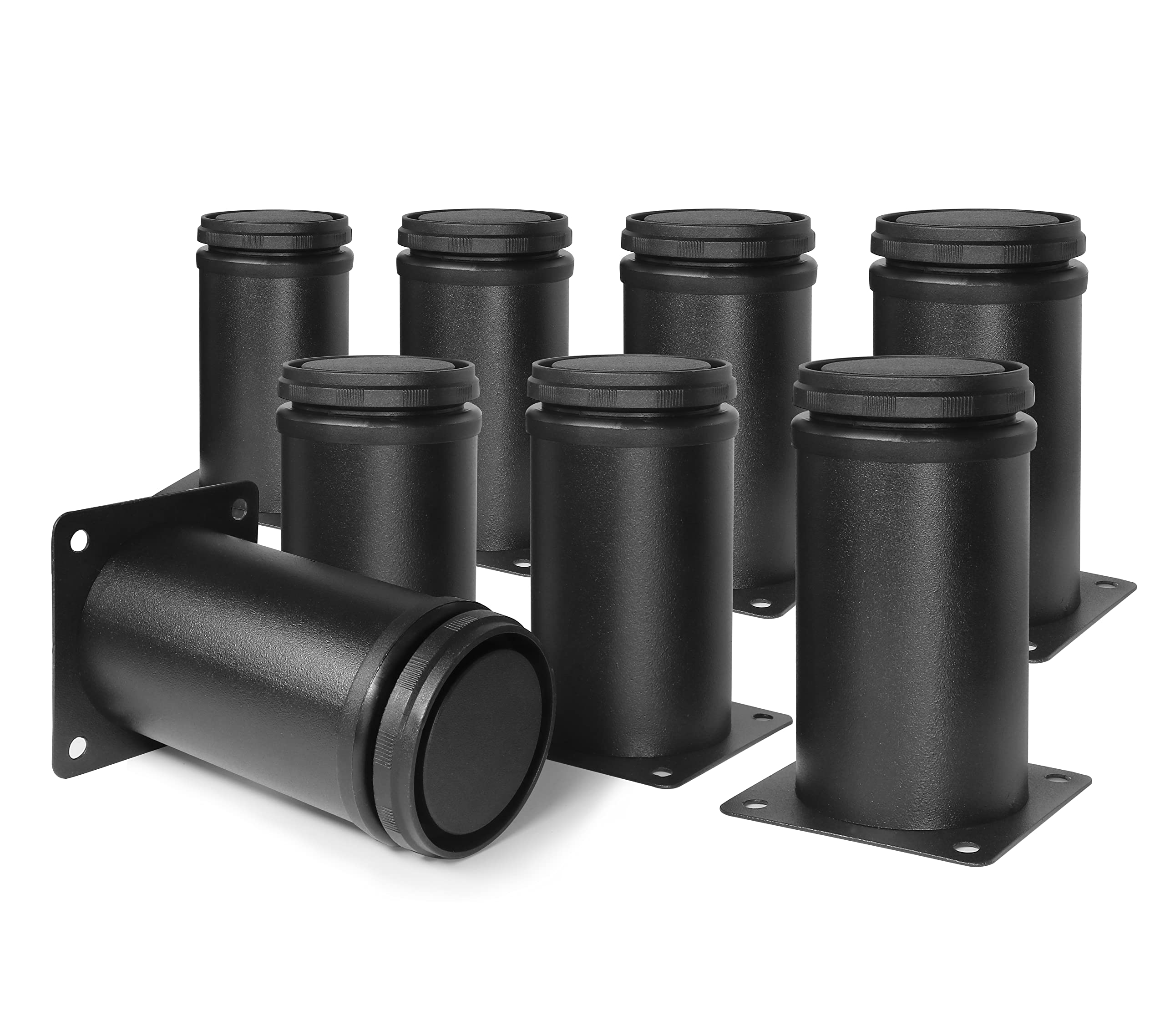 4 Inch Adjustable Stainless Steel Metal Furniture Legs - Round Black Cabinet Legs for Coffee Table, Desk, Sofa & Shelves (Set of 8) | Durable Modern Home & Office Decor Support