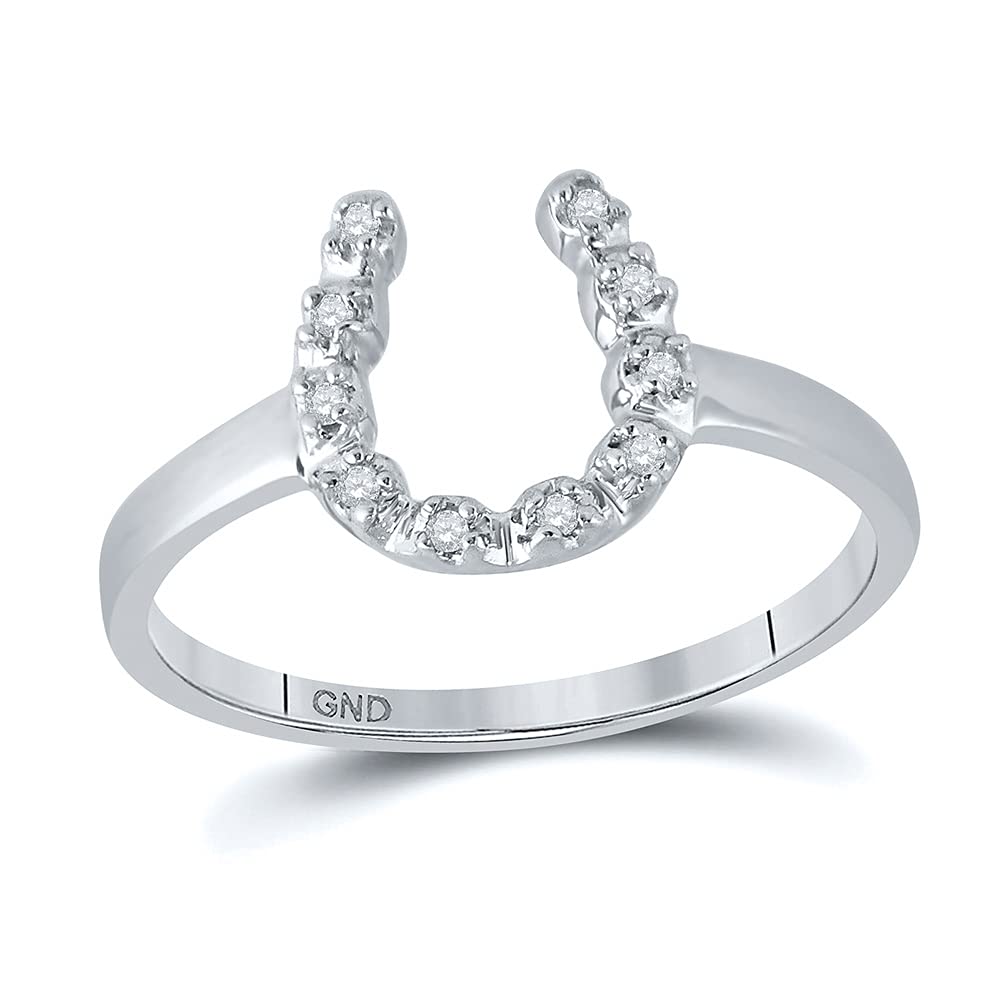 10K White Gold Women's Round Diamond Lucky Horseshoe Ring - 1/20 CTTW - Elegant Jewelry for Everyday Wear, Gifts & Special Occasions