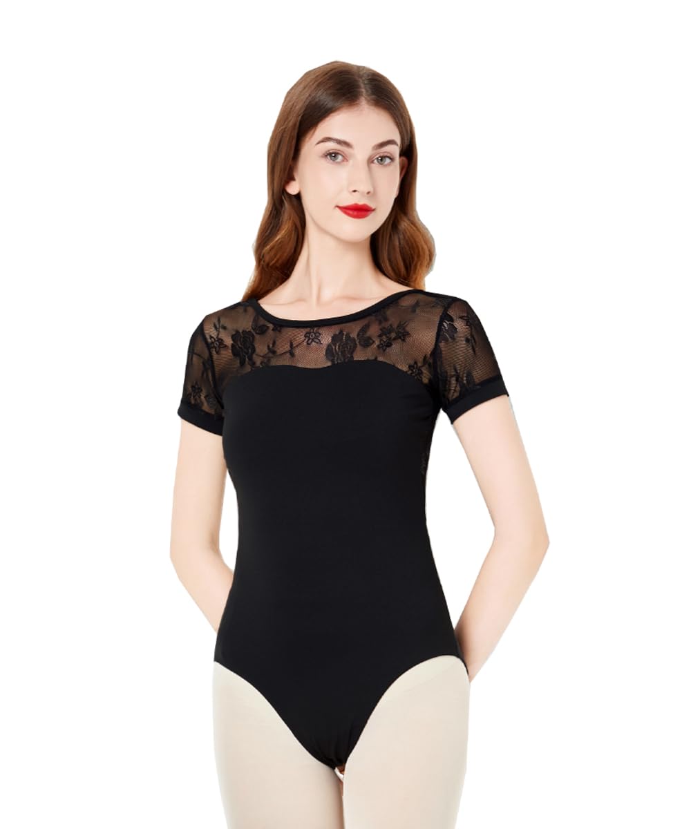 Women's Short Sleeve Ballet Leotard - Gymnastics Dance Bodysuit for Adults - Perfect for Ballet Class, Yoga & Performance Practice
