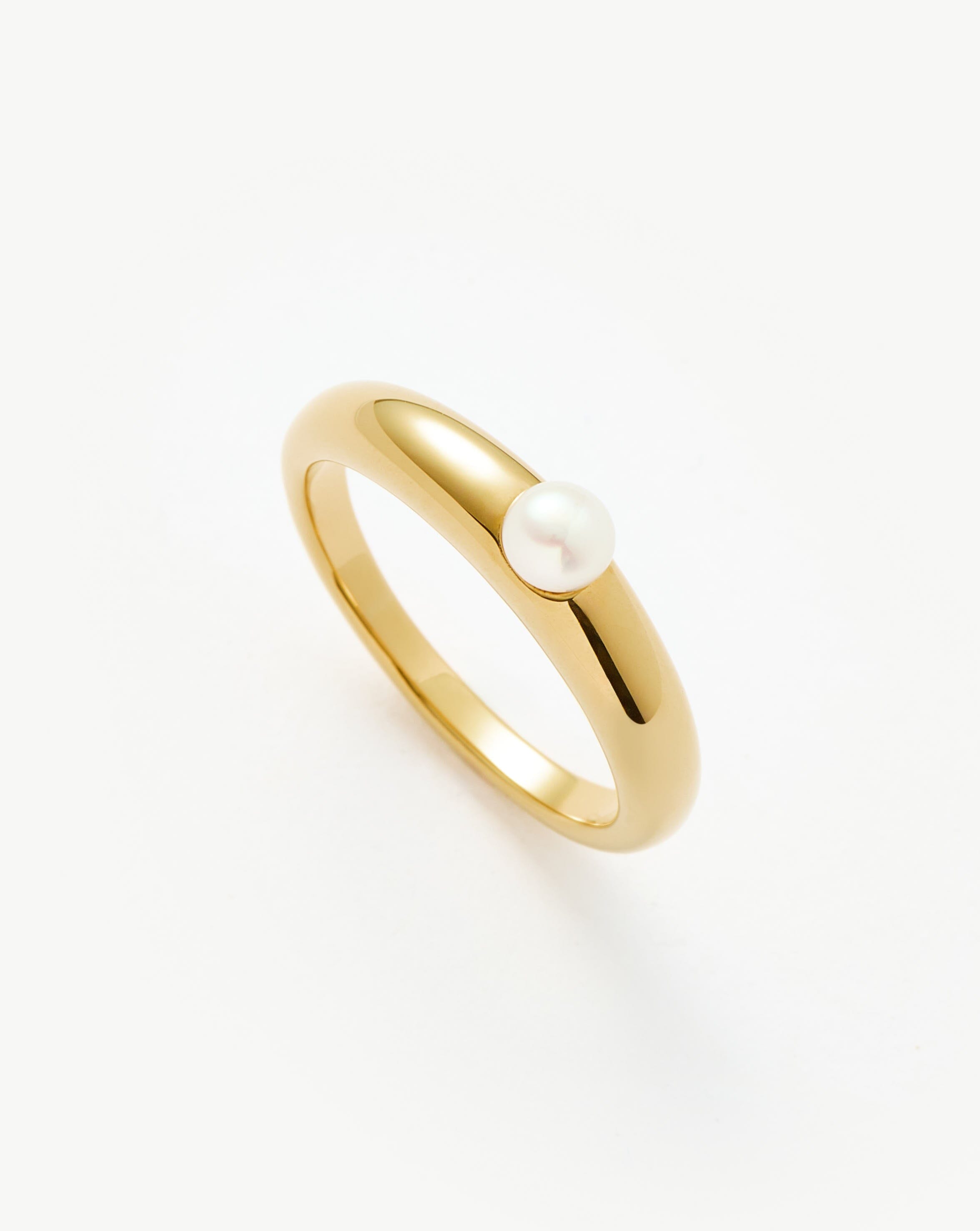 18k Gold Vermeil Pearl Stacking Ring - Classic Button Pearl Design for Women | Elegant Layered Jewelry for Everyday Wear, Weddings & Special Occasions