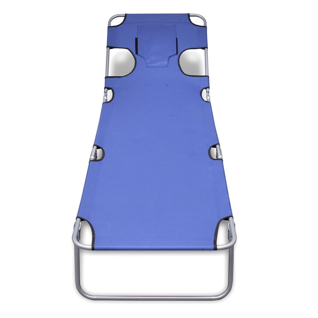 vidaXL Folding Sun Lounger with Head Cushion - Adjustable Backrest & Durable Powder-Coated Steel Frame - Compact Storage Design - Blue Outdoor Lounge Chair for Patio, Poolside & Beach Relaxation