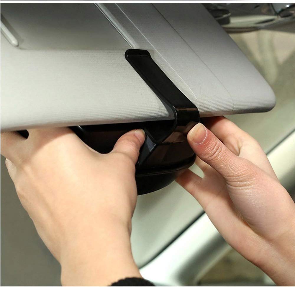 Car Sunglasses Holder & Organizer - Black Eyeglasses Case for Sun Visor, Double Card & Ticket Clip Storage | Perfect for Road Trips, Commuting & Keeping Essentials Handy While Driving