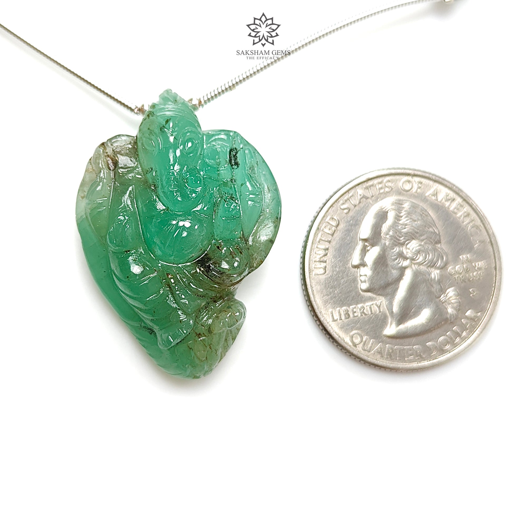 Natural Green Emerald Gemstone Carving Loose Beads - 47.80cts Untreated May Birthstone, Lord Ganesha Idol Beads (33x23mm, 1pc) for Jewelry Making, Meditation & Spiritual Healing