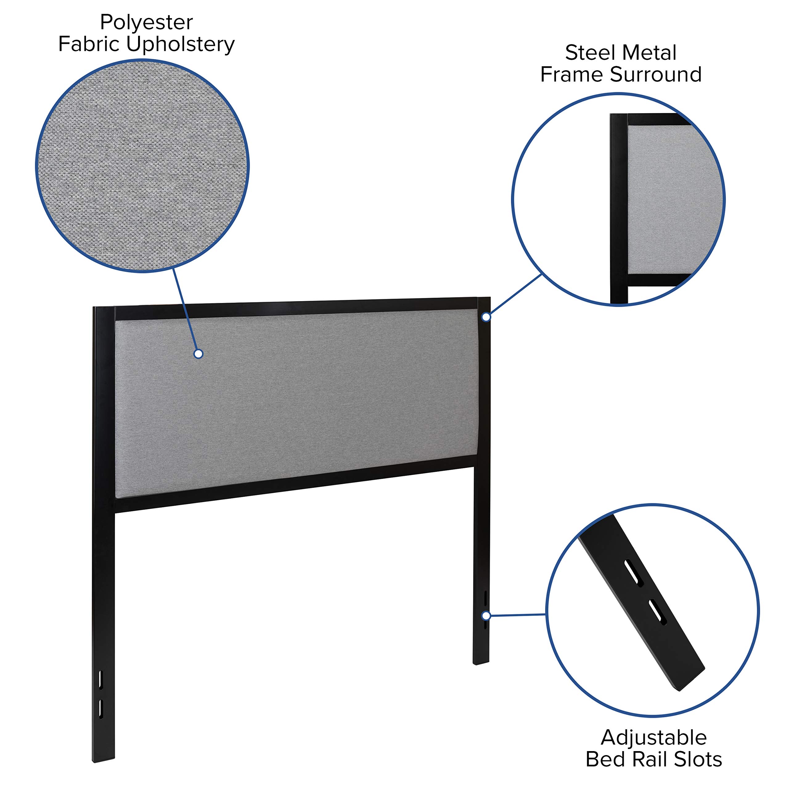 Merrick Lane West Avenue Full Size Headboard - Contemporary Light Gray Fabric Upholstered Design with Adjustable Rail Slots for Bed Frame - Perfect for Modern Bedroom Decor and Guest Room Setup