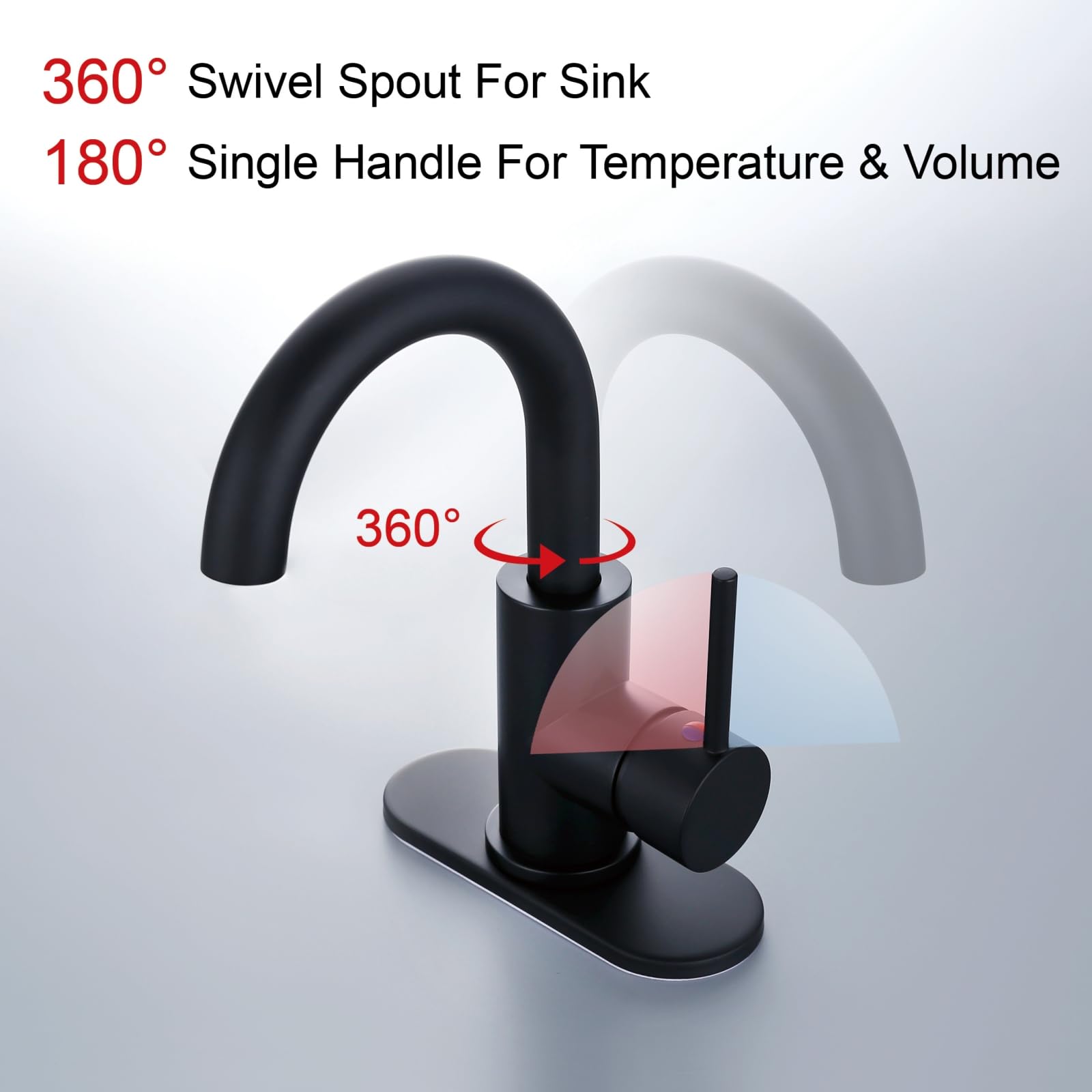 RKF Matte Black Single-Handle Bathroom Sink Faucet with Swivel Spout & Pop-Up Drain - Includes Overflow & Supply Hose - Perfect for Bathroom Vanity, Bar Sink, or Small Kitchen - Model BF3501P-MB