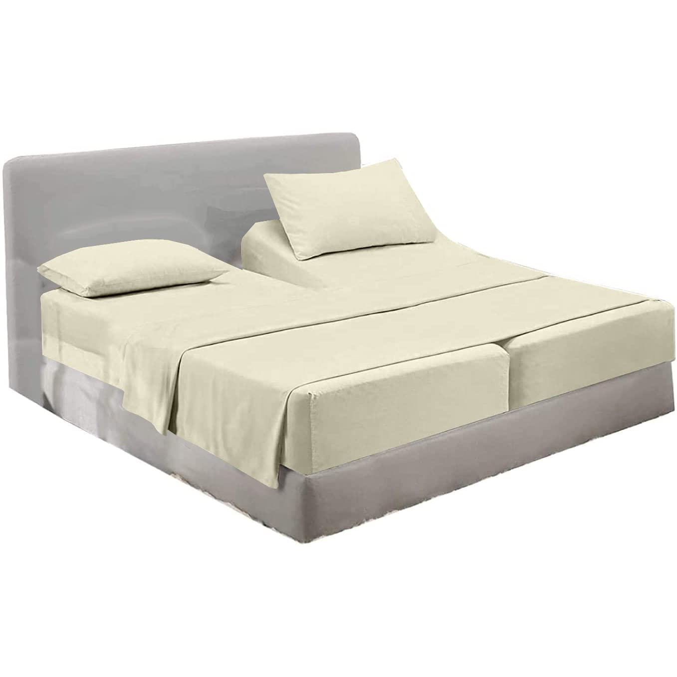 Split King Sheets Set - 5 Piece 600 Thread Count 100% Long Staple Cotton for Adjustable Beds | Ultra Soft Combed Fabric | Ivory Solid Color | Perfect for Adjustable Beds, Sleep Number Beds & Split King Mattresses