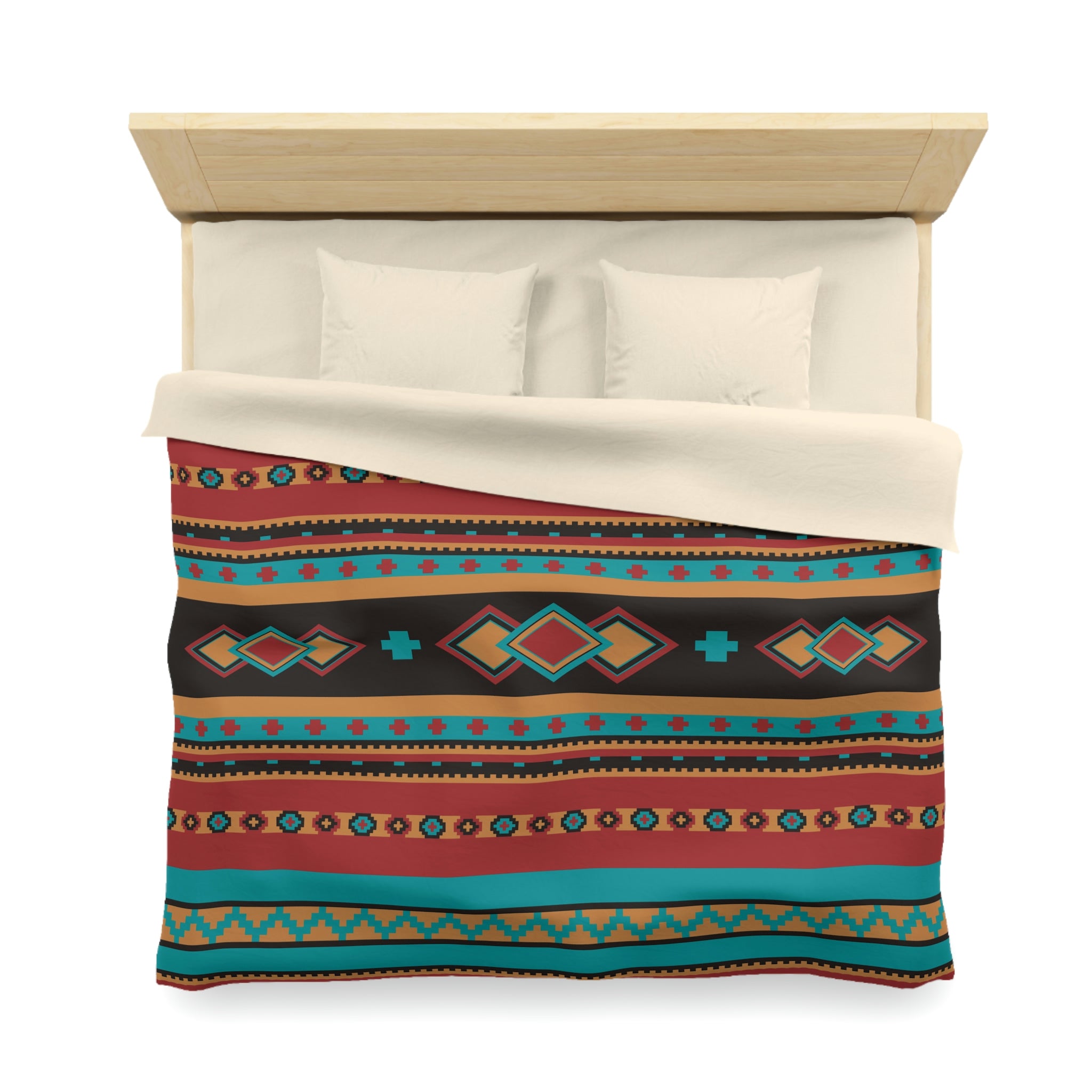 Southwestern Microfiber Duvet Cover - Desert Jewel Pattern Rustic Bedding Set for Queen/King Size - Soft Breathable Bedroom Decor for Cozy Cabin, Farmhouse or Boho Chic Home
