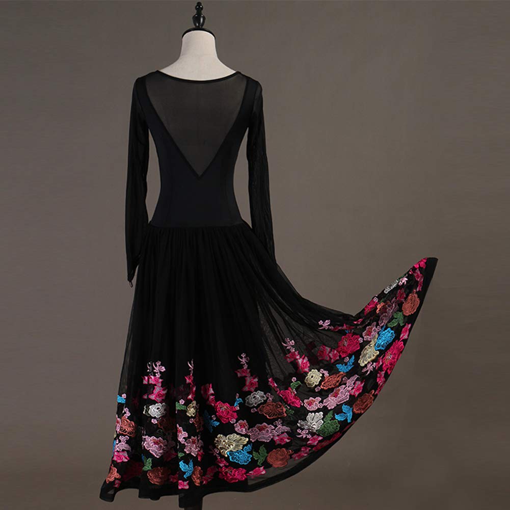 Elegant Women's Performance Embroidery Ballroom Dance Dress - Floral Competition Dress for Latin, Salsa & Waltz - Perfect for Dance Shows, Performances & Competitions