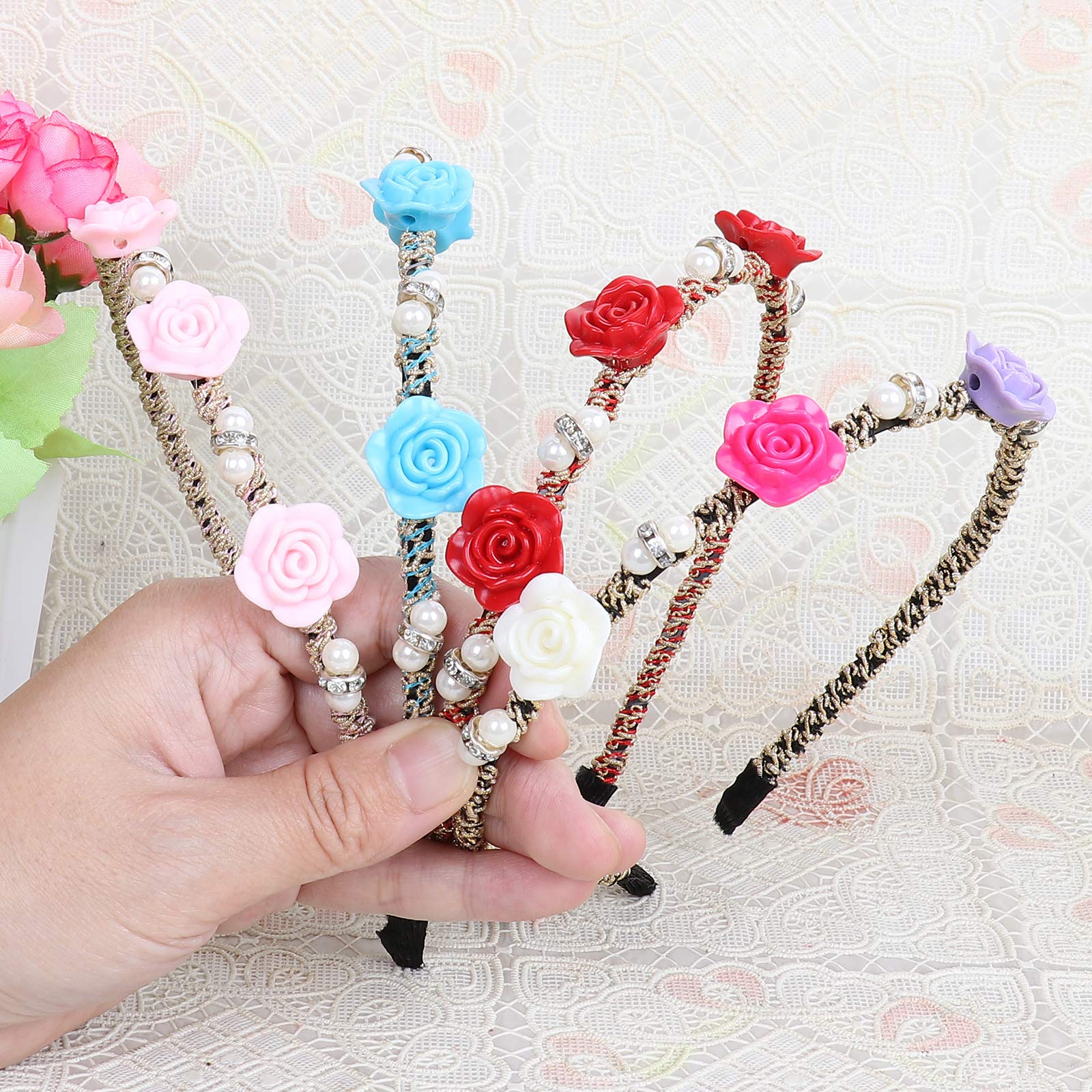 JK Home 4-Piece Set of Elegant Metal Headbands with Pearl & Rose Accents - Hand-Woven Hair Accessories for Women & Girls - Perfect for Weddings, Parties & Everyday Wear