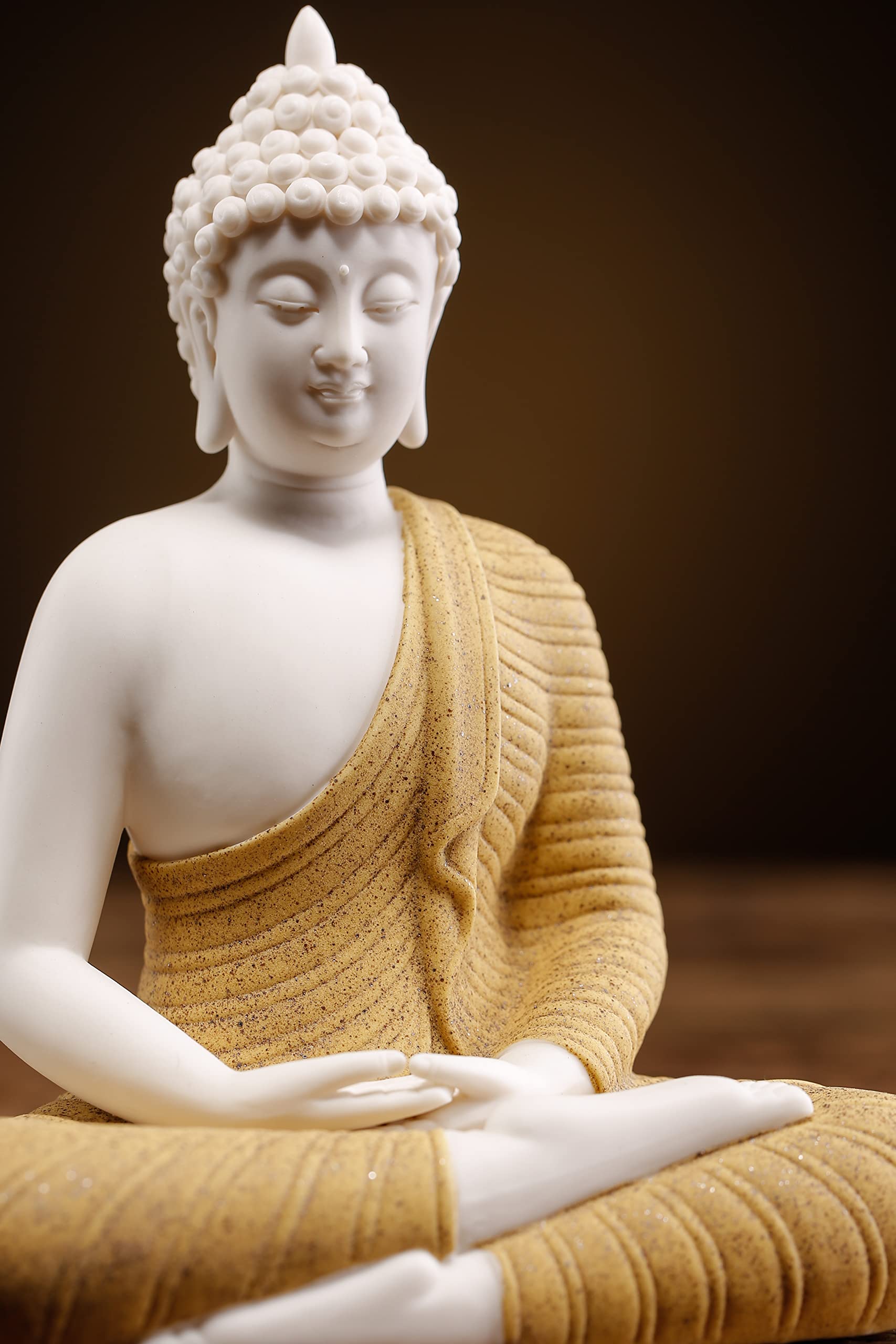 6 Inch Ceramic Yellow Buddha Statue - Handcrafted Outdoor & Indoor Decor for Garden, Patio, Living Room, Meditation Space & Zen Home Decor