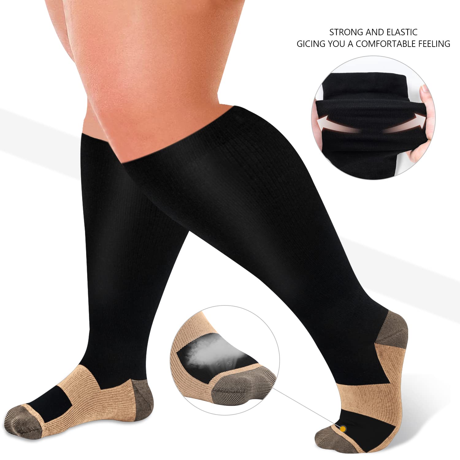 3 Pairs Diu Life Plus Size Compression Socks for Women & Men - Wide Calf Knee High Support Socks for Circulation - Perfect for Travel, Running & Nursing