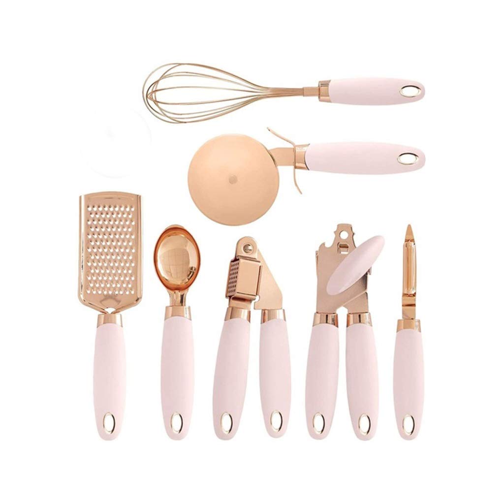 Premium 7-Piece Copper Kitchen Utensil Set - Stainless Steel Cooking Tools with Soft Grip Handles (Includes Garlic Press, Whisk & Cheese Grater) | Ideal for Home Chefs & Gourmet Cooking | Perfect Gift for Housewarming & Weddings