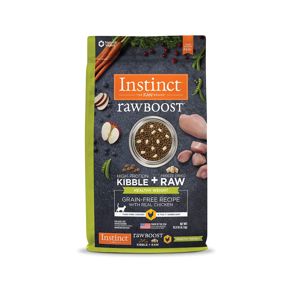 Premium Grain-Free Dry Cat Food with Chicken - Raw Boost Healthy Weight Formula for Adult & Senior Cats - Supports Lean Muscle & Digestion - Ideal for Indoor Cats & Weight Management