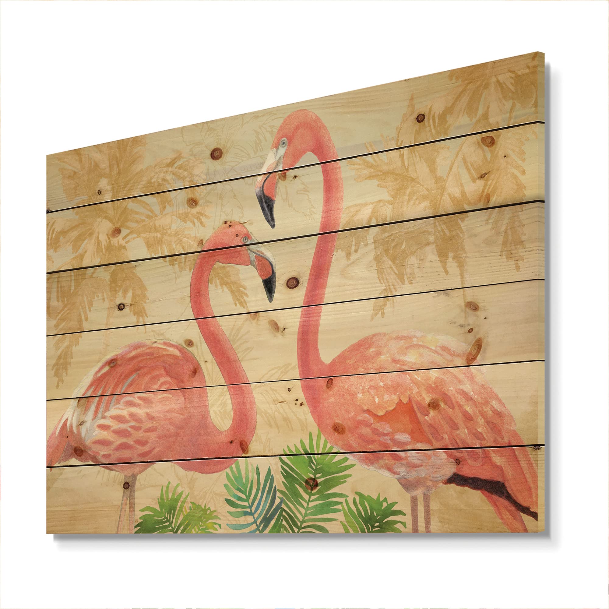 DesignQ Gold Glam Flamingos Wood Wall Decor - Pink Flamingo Wall Art, Large Animal Wood Panels Printed on Natural Pine - Perfect for Living Room, Bedroom & Tropical Home Decor