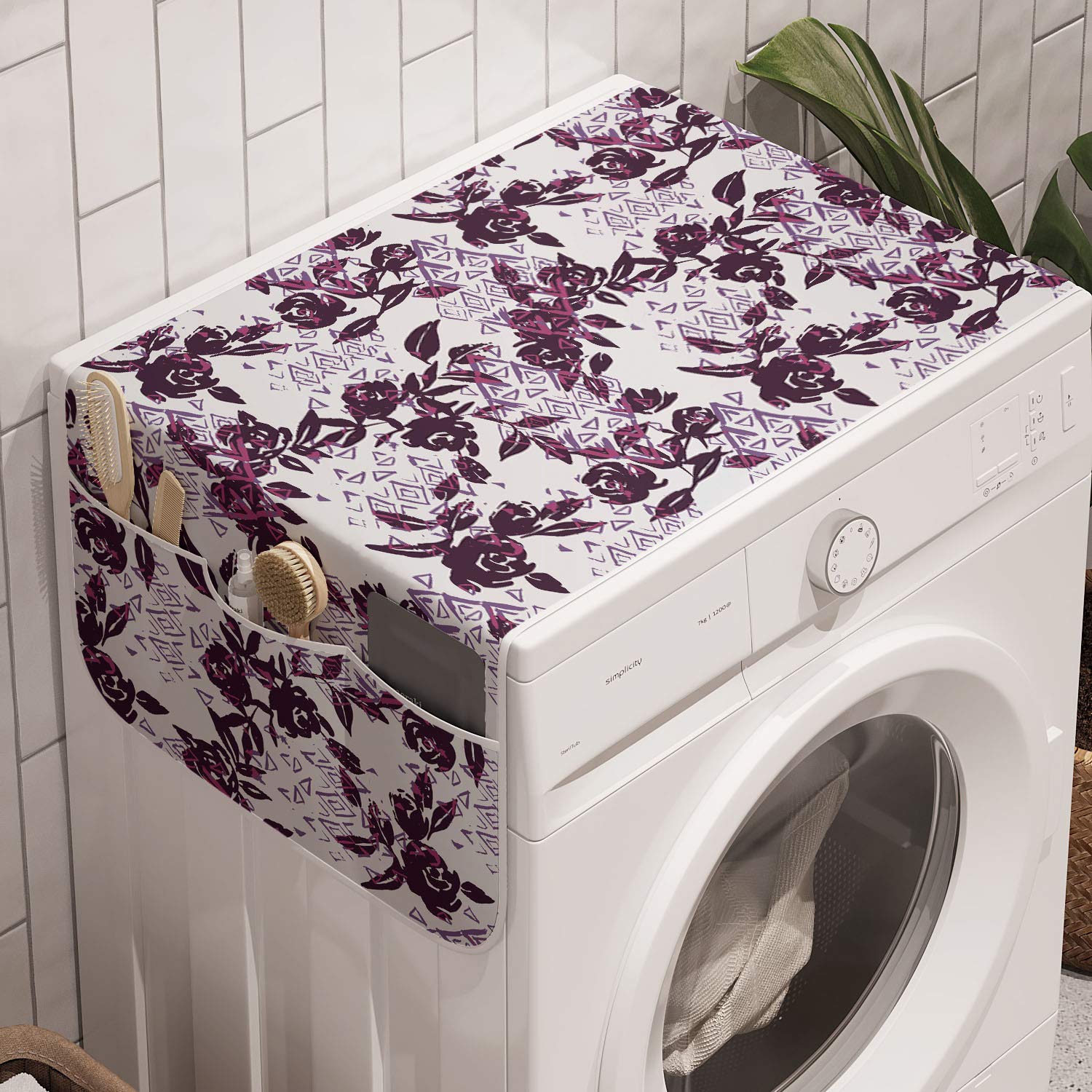 Ambesonne Vintage Watercolor Rose Washing Machine Cover - Anti-Slip Fabric Organizer for Washers & Dryers, 47