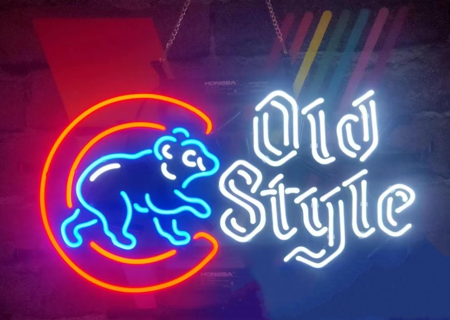 Queen Sense 20x16 Inch Vintage Chicago Cubs Walking Bear Neon Sign - Retro Bar Light for Man Cave, Sports Pub & Game Room Decor - Perfect Gift for Baseball Fans & Beer Lovers