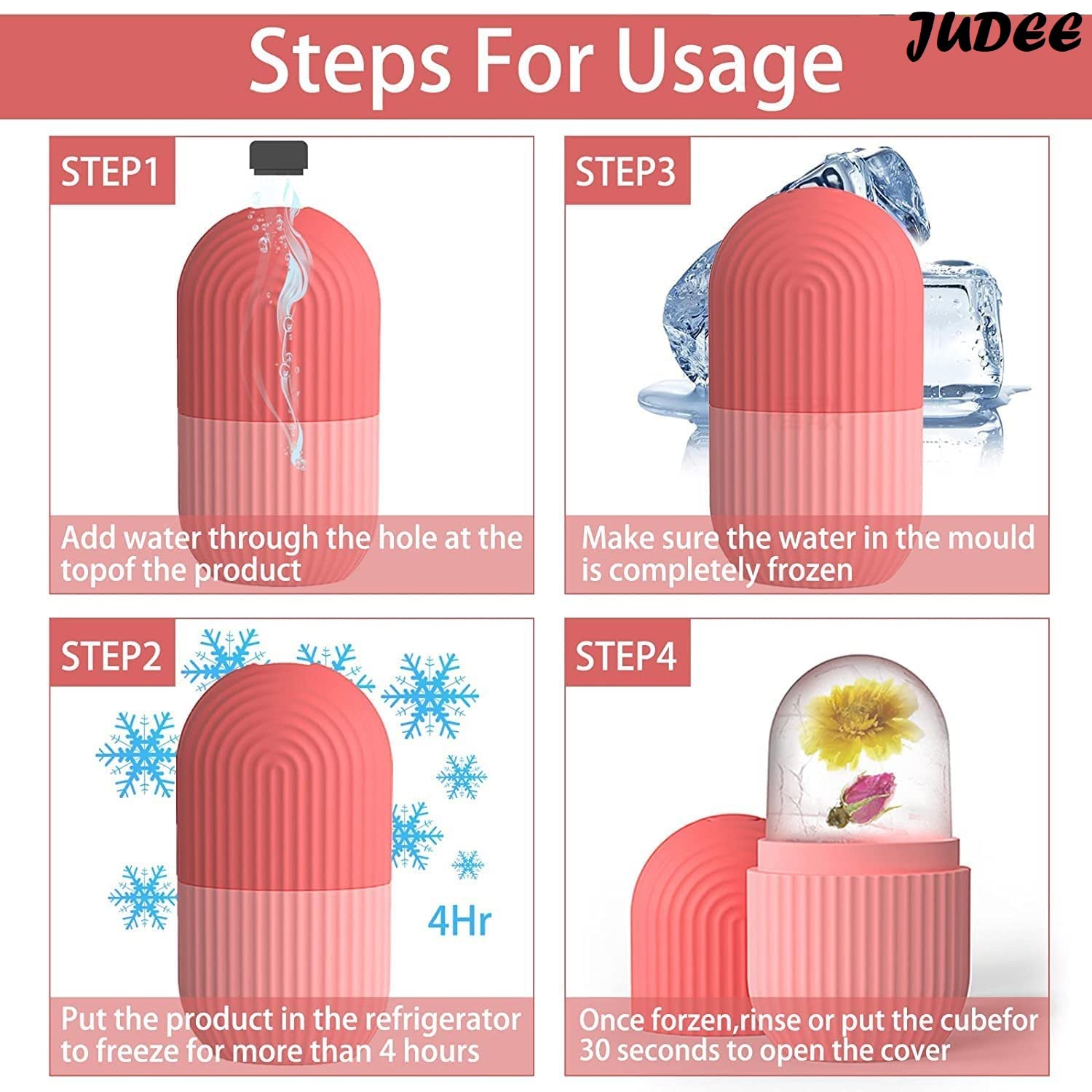 JUDEE Ice Roller for Face & Eyes - Cooling Facial Massager to Brighten Skin, Reduce Fine Lines, Pimples & Acne | Beauty Cube for Glowing Skin | Perfect for Morning Routine, Post-Workout Recovery & Spa Treatments