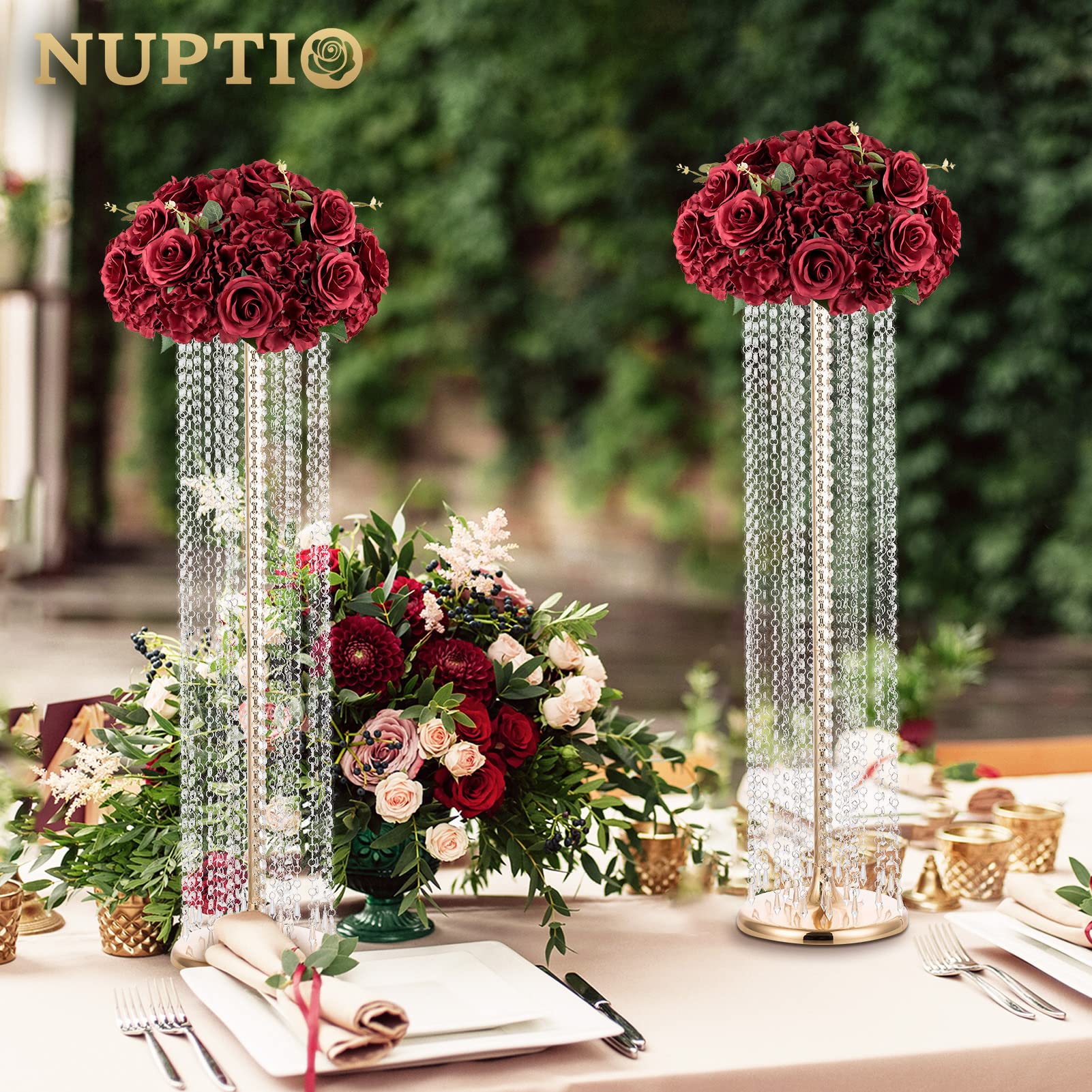 NUPTIO 10-Pack Burgundy Artificial Silk Rose Flower Balls - 14.2 Inch Diameter Wedding Centerpieces for Tables, Reception, Birthday Party Decorations - Elegant Home & Event Floral Arrangements