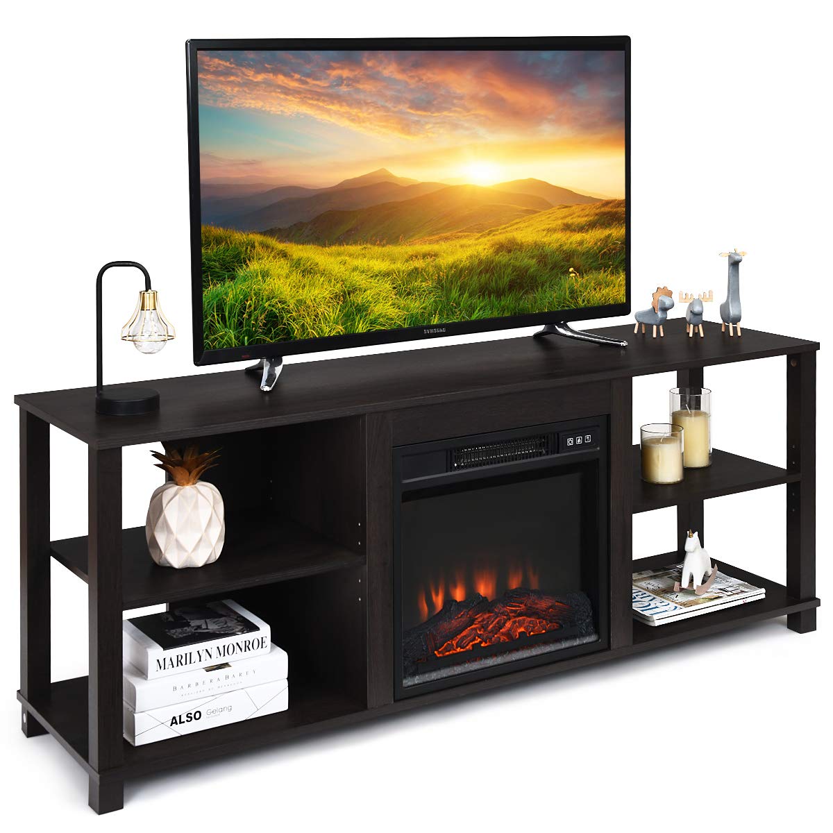 Tangkula 2-Tier Modern TV Stand with Adjustable Shelves - Entertainment Center for TVs up to 65