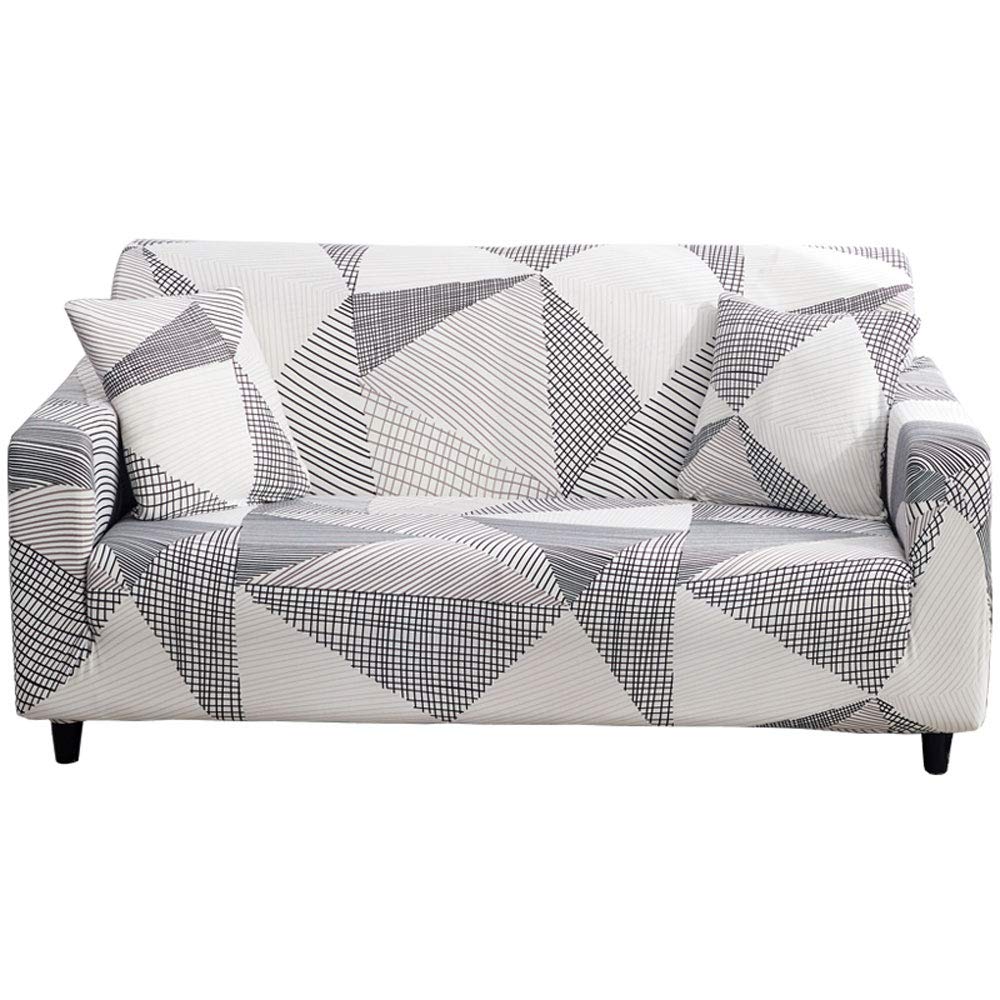HOOBUY Stretch Sofa Cover for 4 Cushion Couch - Printed Slipcover with 2 Free Pillow Cases (Fits 4-Seater & Large 3-Seater Couches) - Perfect for Living Room, Family Room & Home Decor Protection