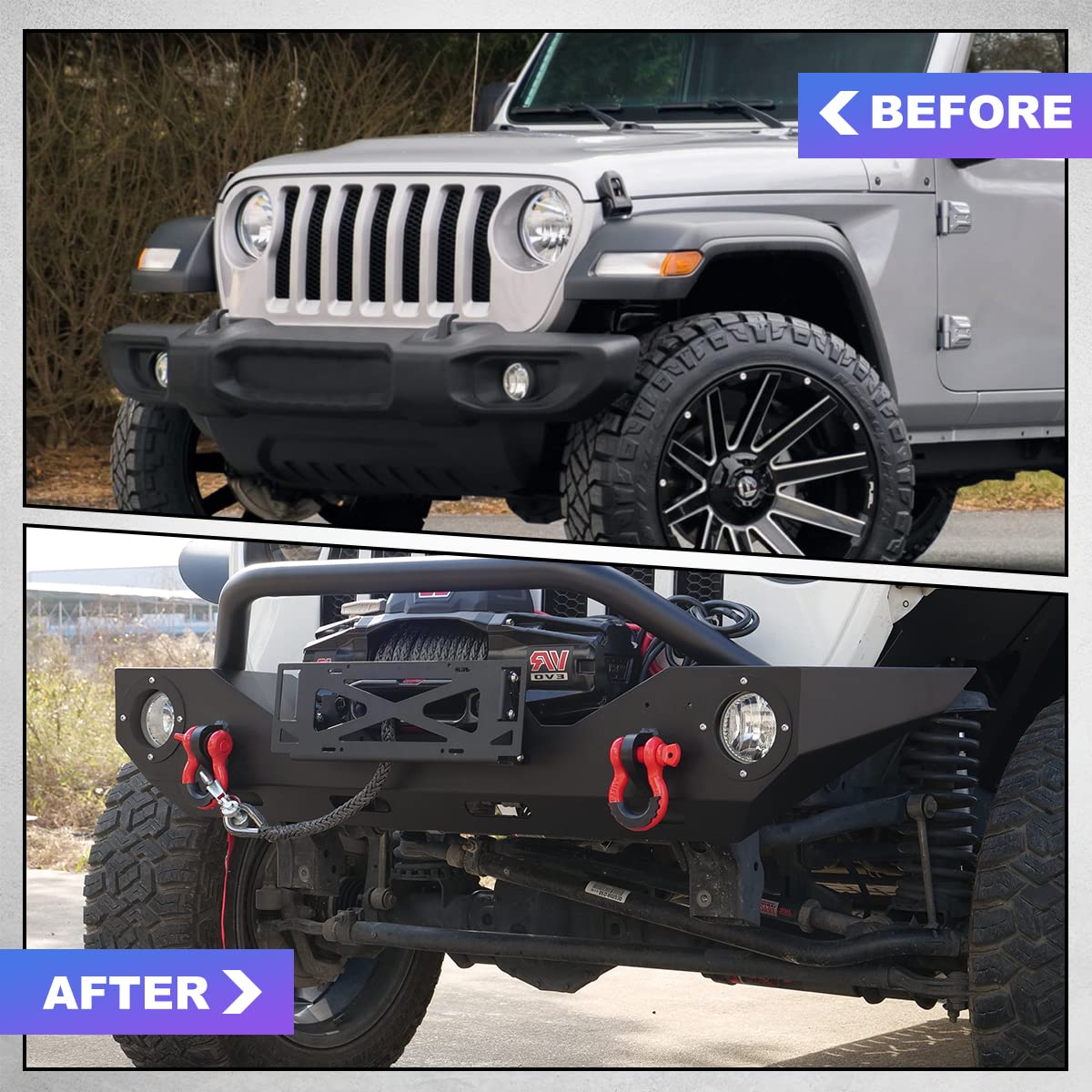 WOLFSTORM Heavy Duty Steel Front Bumper for 2007-2018 Jeep Wrangler JK/JKU & 2018-2025 JL/JLU & 2019-2025 Gladiator JT - Full Width Off-Road Bumper with 2x D-Ring Shackles - Perfect for Trail Riding, Rock Crawling & Overland Adventures