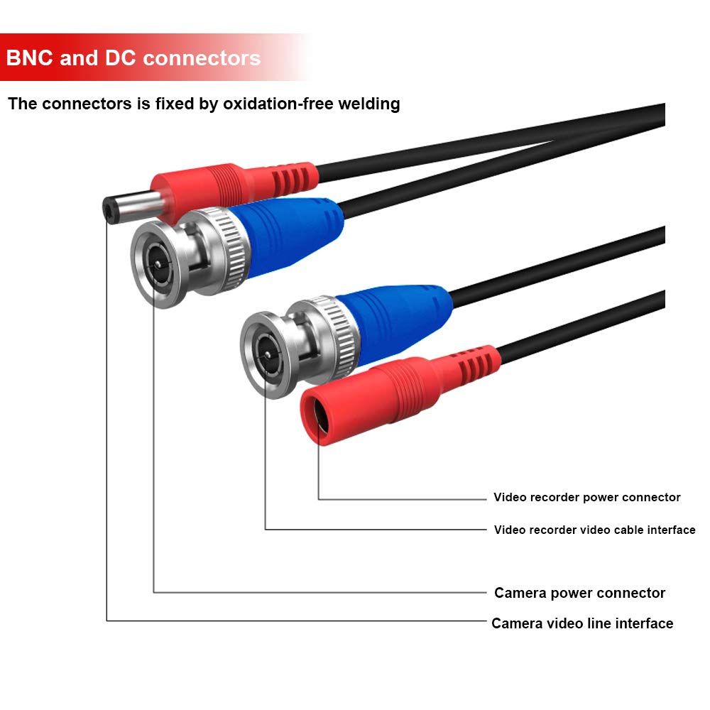 4 Pack 150 Feet BNC Video Power Cable with Connectors - High-Quality BNC Extension Wire for CCTV Security Camera & DVR Surveillance System - Perfect for Indoor/Outdoor Security Setup & Professional Monitoring