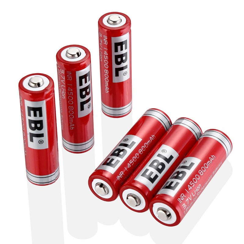 EBL 14500 3.7V 800mAh Lithium Ion Rechargeable Batteries - High Performance for Flashlights, LED Lights & Electronic Devices - 4 Pack