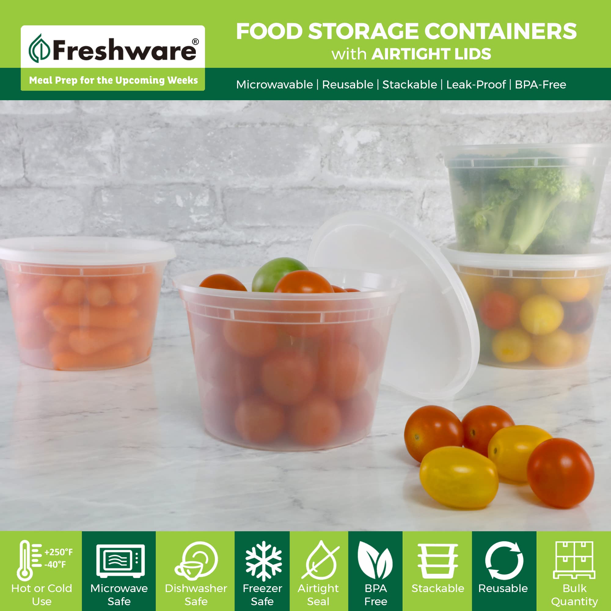Freshware 240-Pack 16 oz BPA-Free Plastic Food Storage Containers with Lids - Freezer Safe, Leakproof, Stackable for Meal Prep, Leftovers & Kitchen Organization | Clear Containers for Refrigerator, Pantry & Office Use