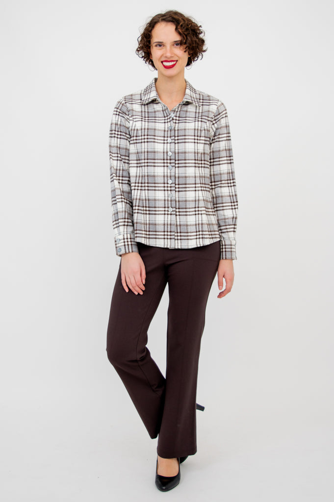 Alexis Top - Stylish Coffee Plaid Cotton Blouse for Women | Perfect for Casual Outings, Office Wear & Date Nights