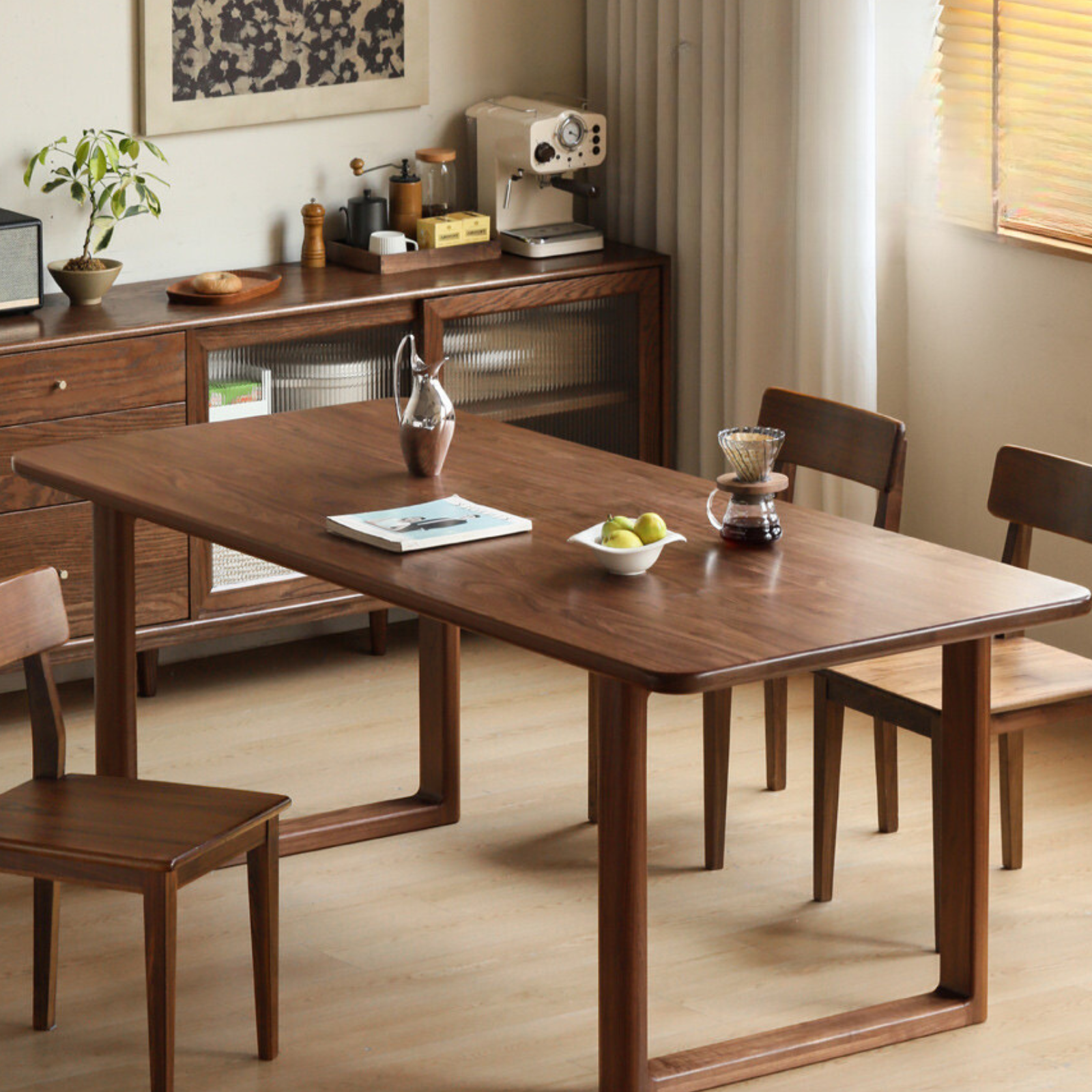 Solid Oak, Ash & Black Walnut Large Dining Table - Rustic Farmhouse Style Wooden Dining Room Table for Family Gatherings & Dinner Parties