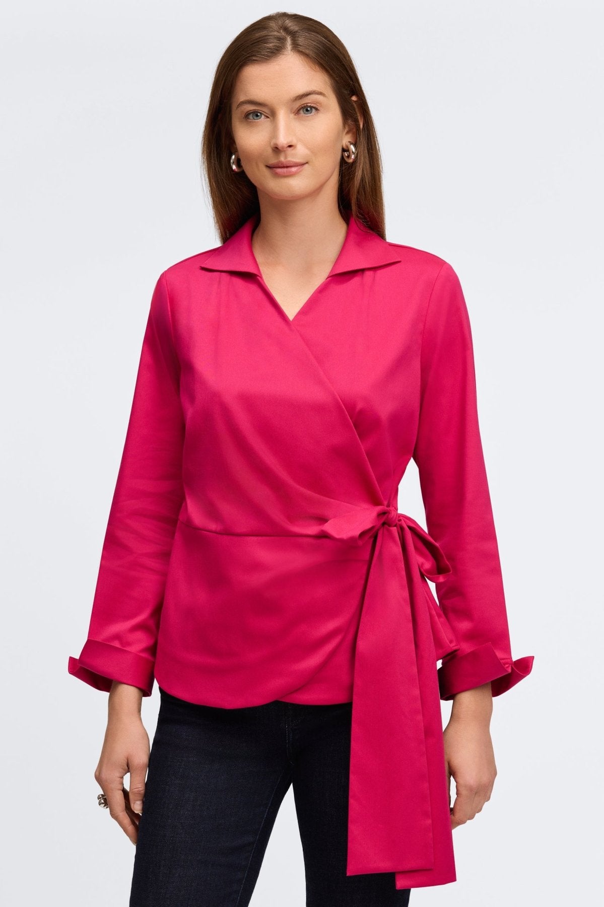 Salina No Iron Stretch Matte Sateen Long Sleeve Shirt for Women - Wrinkle-Free Office Blouse, Comfortable Business Casual Top for Work & Professional Wear