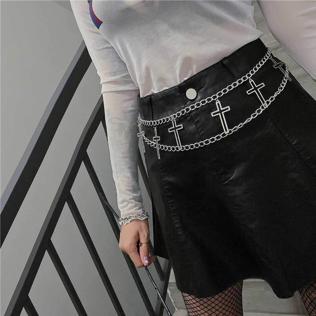 ELABEST Punk Oval Link Cross Waist Chain Belt - Stylish Body Jewelry for Women & Girls - Perfect for Parties, Concerts, and Festival Outfits
