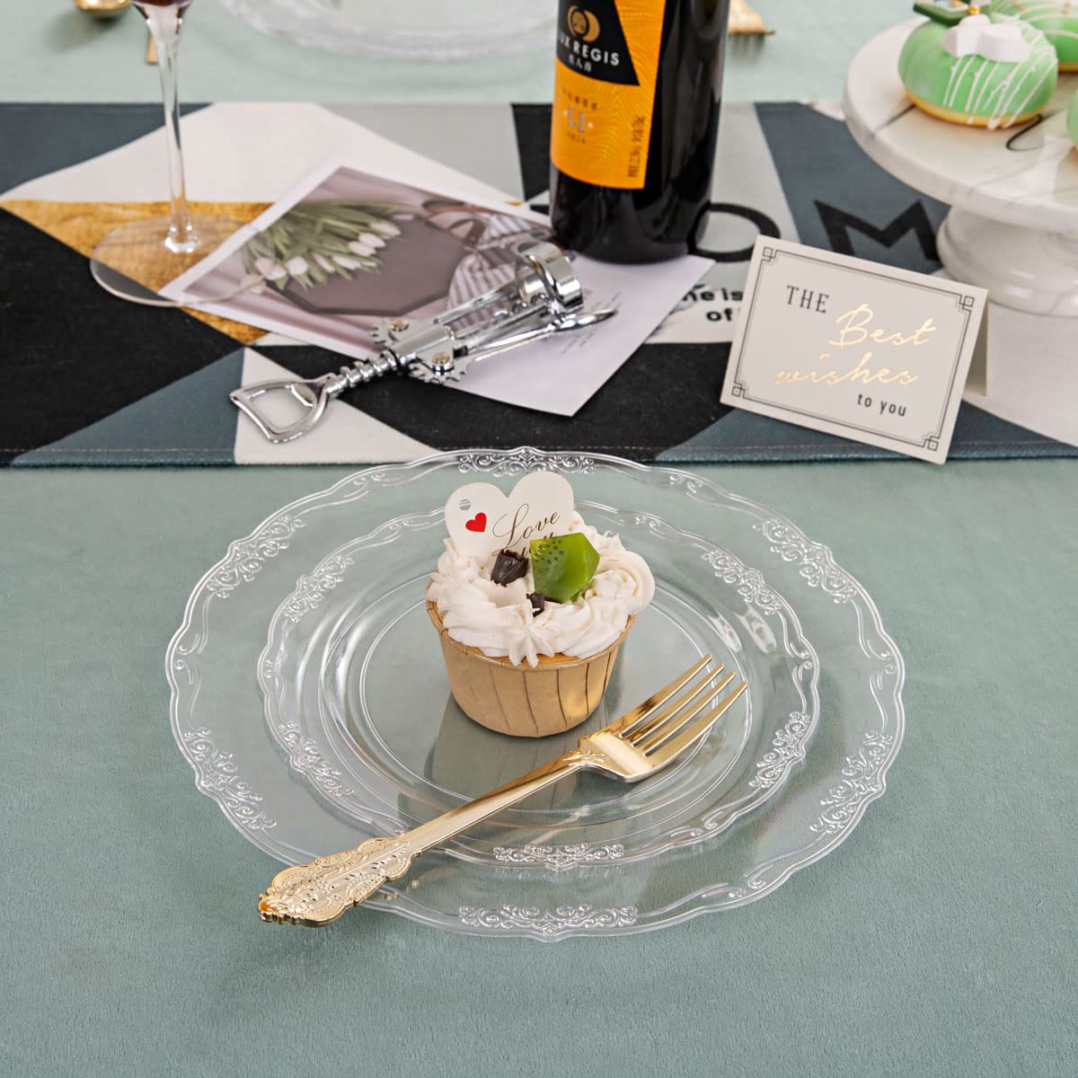 U-QE 100-Pack Clear Plastic Plates - Premium Disposable Dinner Plates & Dessert Plates for Parties, Holidays, Events - 50x 10.25