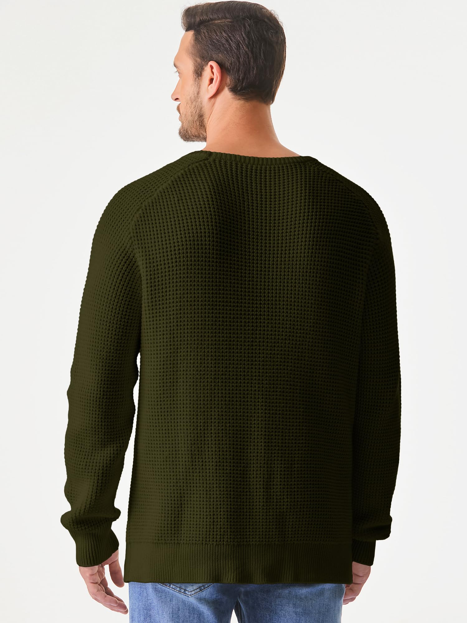 JMIERR Men's Waffle Knit Crewneck Pullover Sweater - Casual Loose Fit Ribbed Edge Textured Knit Sweater for Fall Winter Fashion, Outdoor Activities & Office Wear