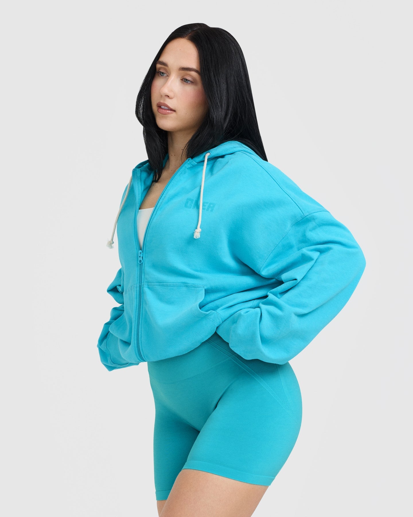Raw Lounge Oversized Zip Hoodie for Women & Men - Soft Fleece Pullover with Front Pockets, Aqua Blue | Cozy Casual Wear for Home, Gym & Outdoor Activities