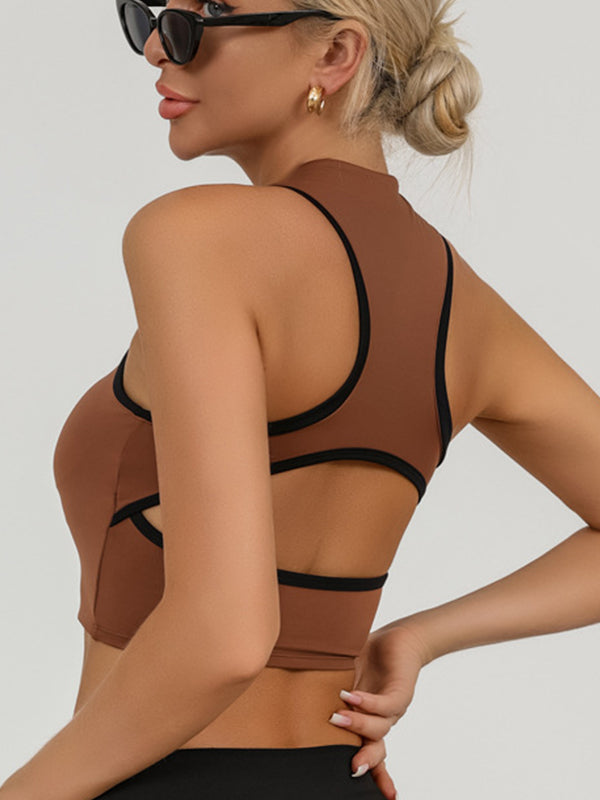 ZASUWA Women's Sexy Contrast Color Hollow Out Solid Color Backless Quick Dry Tank Top - Perfect for Summer, Beach, and Night Out