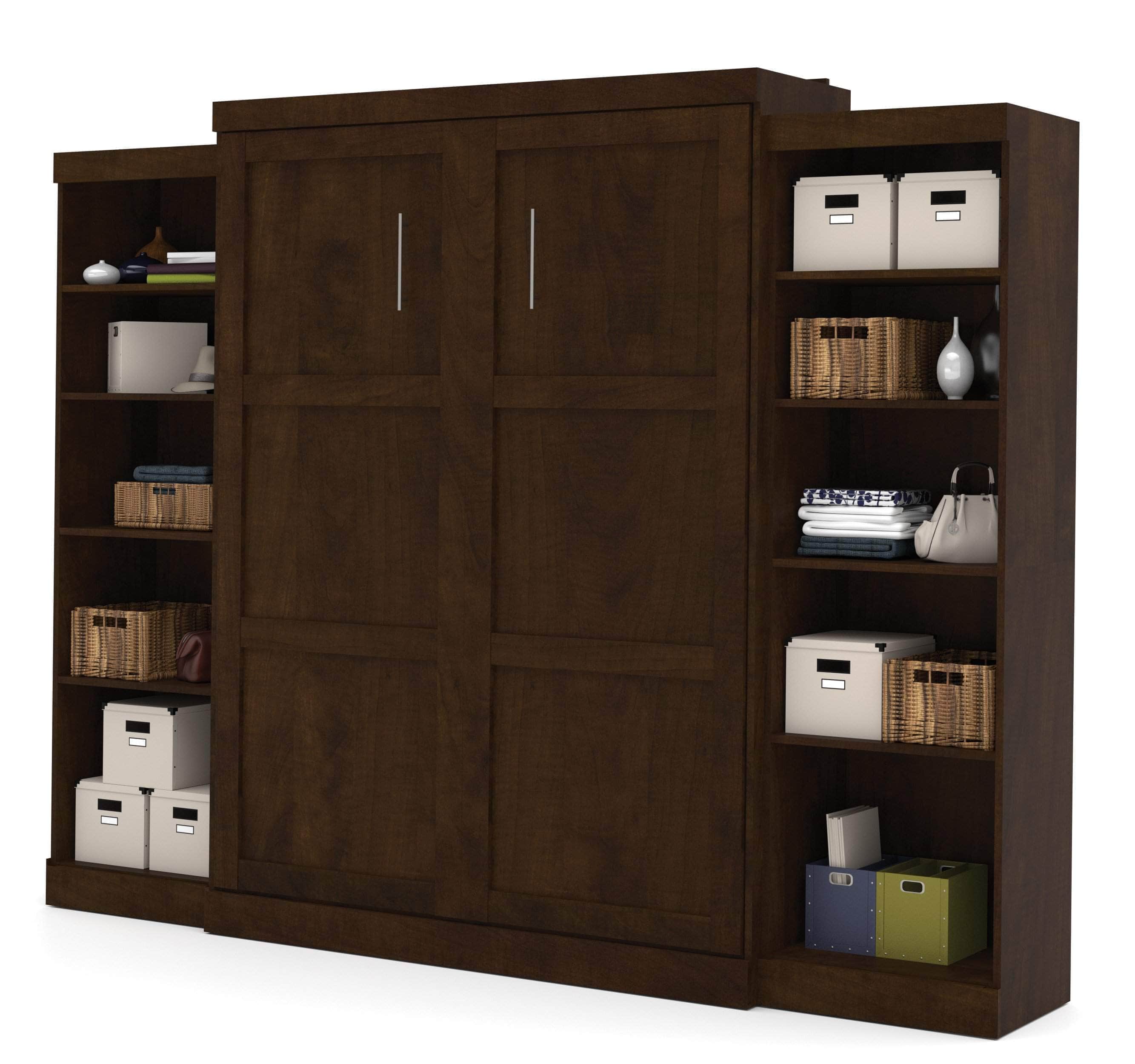 Pur Queen Murphy Wall Bed with 2 Storage Units (115W) - 7 Color Options | Space-Saving Foldable Bed for Small Apartments, Guest Rooms & Home Offices