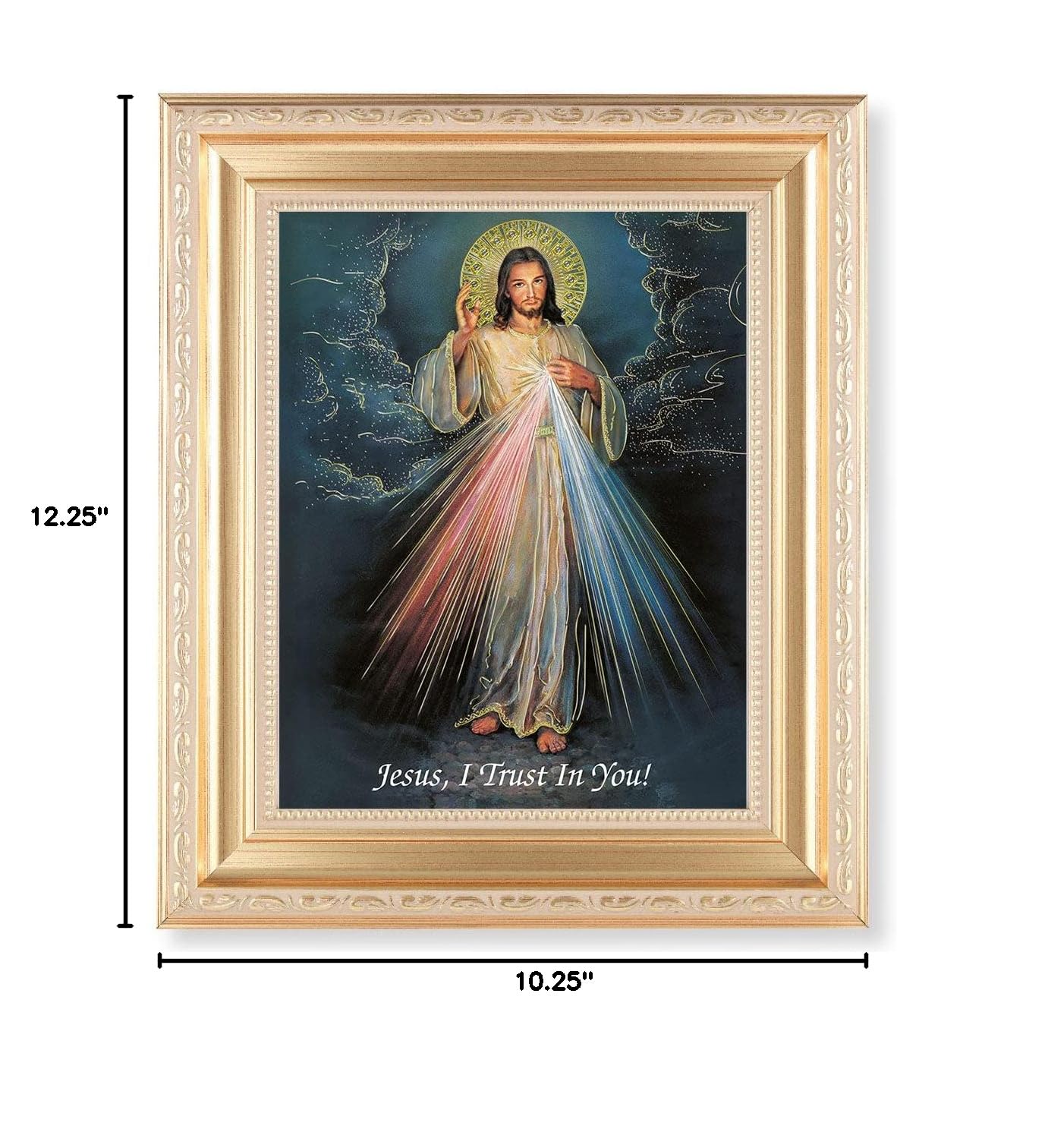 Divine Mercy Framed Wall Art - Large Religious Home Decor with Satin Gold Fluted Frame, Distressed Finish & Detailed Scrollwork - Perfect for Church, Prayer Room or Catholic Home Decor