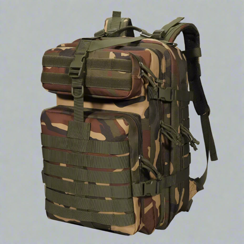 40L Tactical MOLLE Backpack - Military Bugout Rucksack with Hydration Bladder Compartment | Woodlands Camo, ACU, A-TACS | Perfect for Hiking, Camping & Outdoor Survival Gear